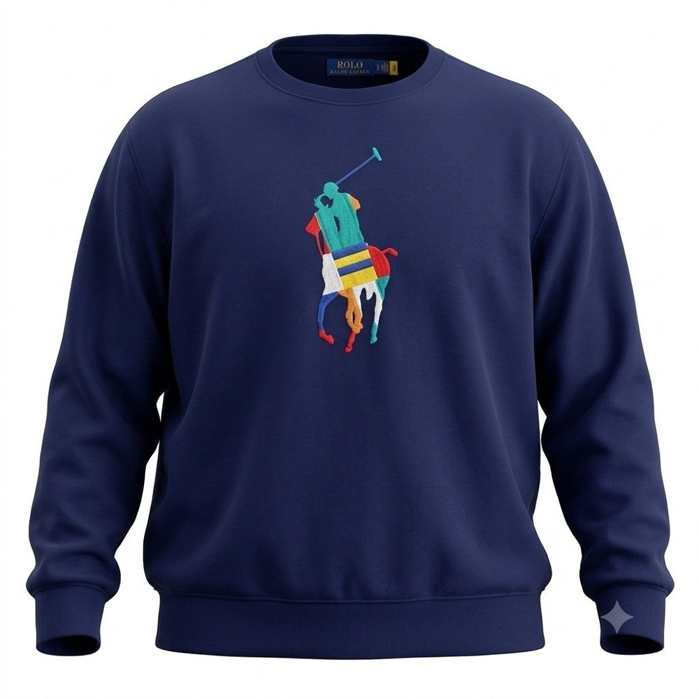 Ralph Lauren Big Pony Colorblock Sweatshirt‎ Navy Men's L Crewneck NWT (Tag Cut)